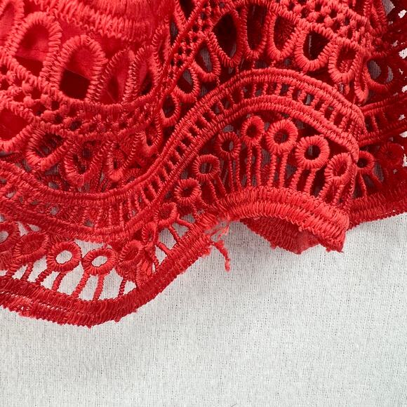 SAYLOR Crochet Lace Short Fern Dress Womens Medium Orange Sleeveless Ruffle Mini - Picture 14 of 16